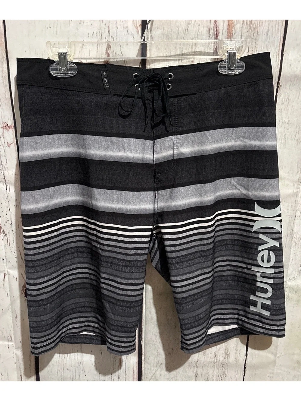 Hurley Phantom Men's Black and Gray Striped Board Shorts Size 28